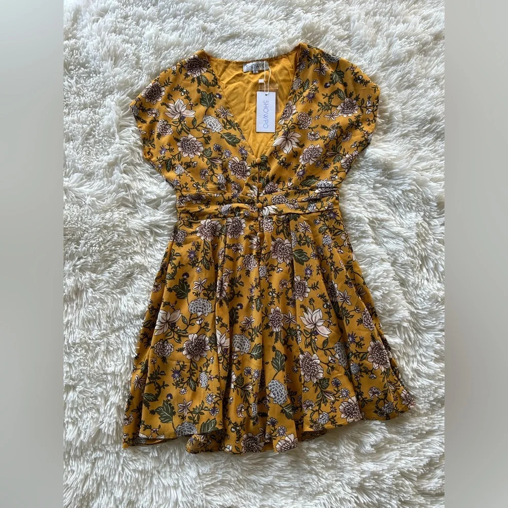 showpo yellow mini dress Showpo. | Dresses | Nwt Showpo Maddy Lemon Yellow Floral Halter Fit Flare Mini  Dress Size 8